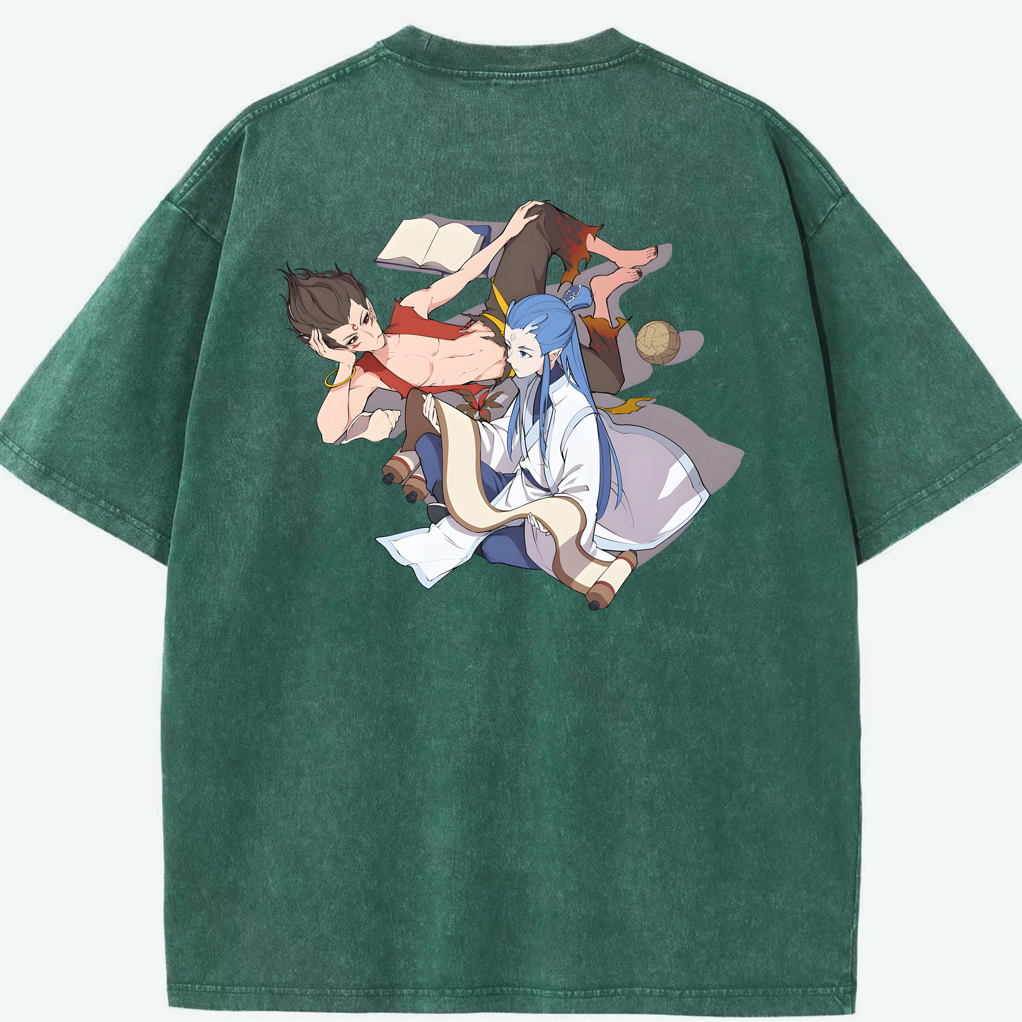 （画像用） Ne Zha 2 ナタ 魔童の大暴れ 綿100% ヴィンテージ風 半袖Tシャツ（背面プリント）